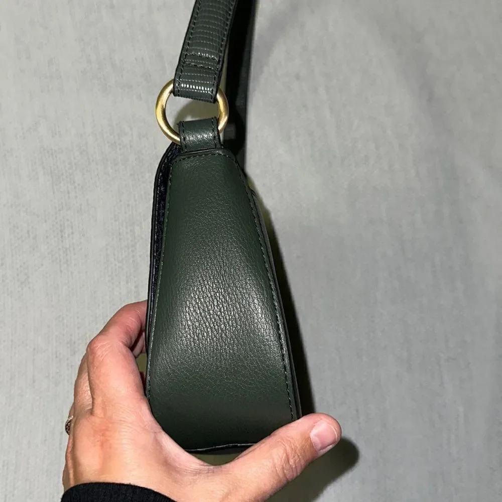 TIME and TRU Small Dark Green Faux Pebbled Leather Hobo Bag Purse